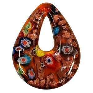 Open Teardrop Donut Millefiori Glass Pendant 1.5" Vtg